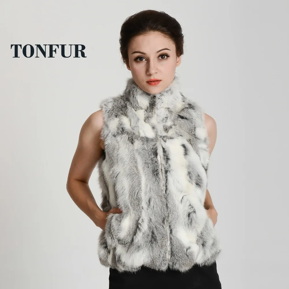 

2019 New Women Vintage Real Natural Rabbit Fur Vest with Zipper on Front Classical Style Factory Sale HP400