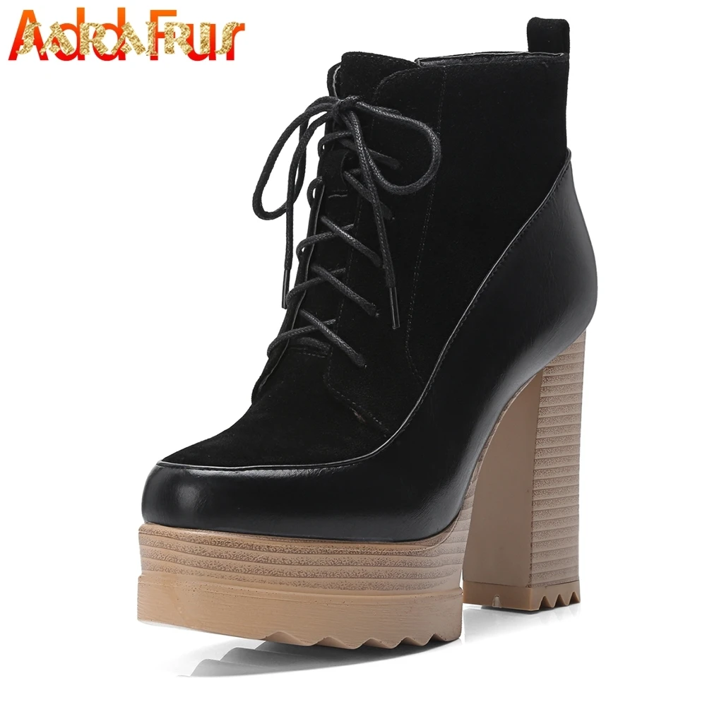 SARAIRIS/Коллекция года; большие размеры 32-42; плюшевые зимние ботинки на меху; женские ботильоны на платформе с квадратным каблуком; теплая женская обувь - Цвет: black with fur