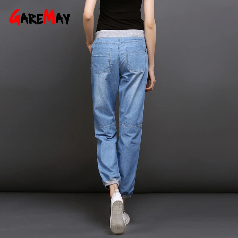 Женские джинсы с высокой талией шаровары прямые женские тонкие Tencel светло-голубые летние женские джинсы плюс размер для женщин