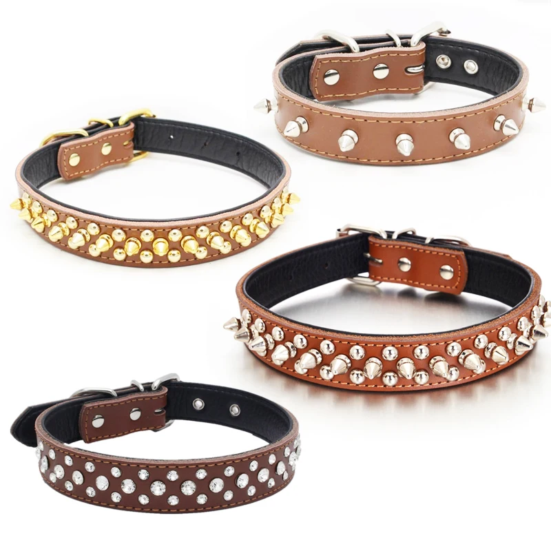 Small Dogs Collars Cat Spiked Rhinestone Animals For Puppy Big Dog