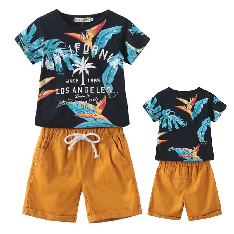 

BOTEZAI 2019 Summer New Boys Clothing Set Child Leaf Print Kids Sports Set Children Casual Clothing Children's Wear