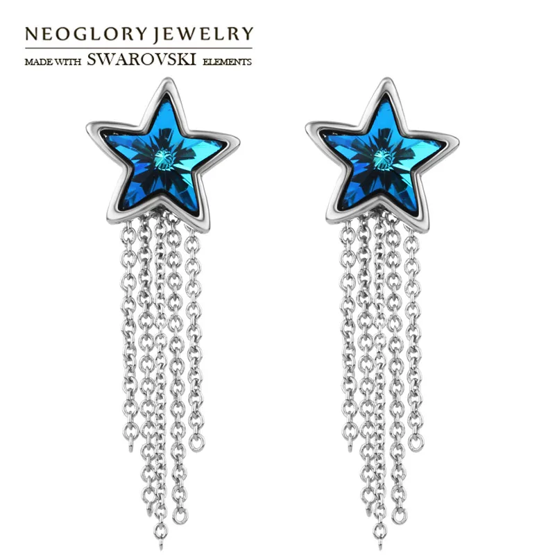 Серьги подвески Neoglory с австрийскими кристаллами Изысканная синяя звезда