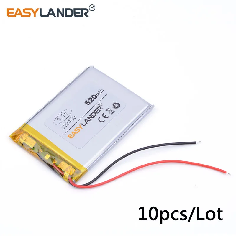 

10pcs/Lot 3.7V 323450 520mAh li Polymer Battery For Bluetooth Device E-BOOk Tablet PC Portable DVD Smart Watch 313450 293450