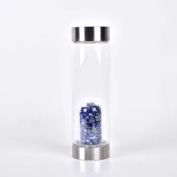 

Drop shipping Crystal Infused Lapis lazuli Gemstone Rose gold Lid Stainless Steel Water Bottle