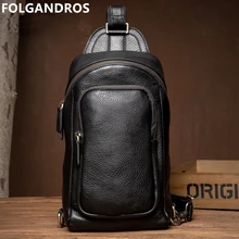 Бренд FOLGANDROS, Мужская нагрудная сумка, натуральная кожа, винтажная нагрудная сумка, Ретро стиль, натуральная кожа, на молнии, слинг, сумка через плечо