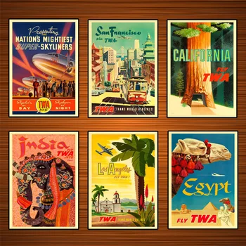 

Vintage TWA Airways Travel Poster Egypt India California Los Angeles Classic Canvas Paintings Wall Stickers Home Decor Gift
