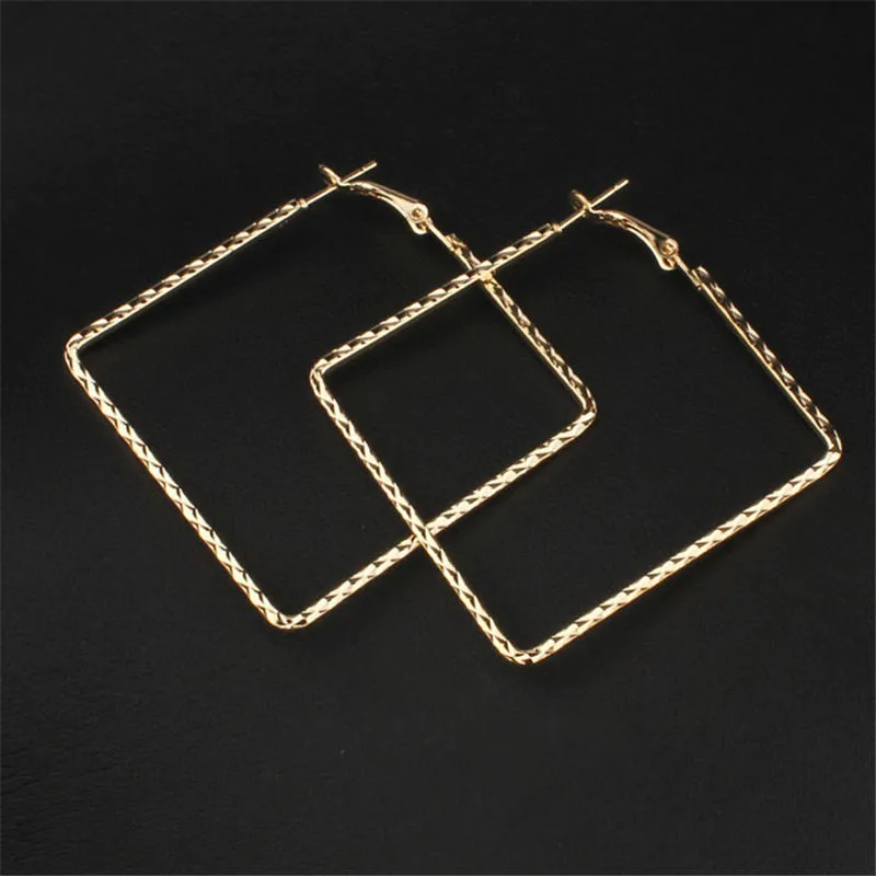 SOHOT уникальный дизайн женские ювелирные изделия золотой цвет металла текстурированные большие квадратные серьги-кольца вечерние модные аксессуары