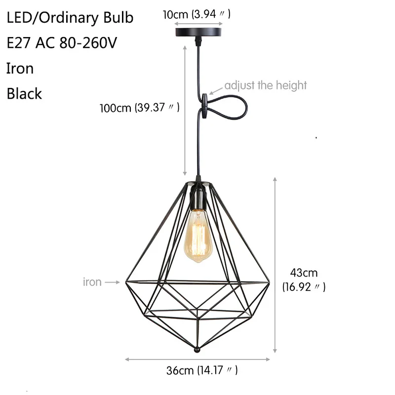 Современный черный каркасный подвесной светильник кованого железа простой ретро NordicE27 подвесной светильник для спальни гостиной кафе креативный подвесной светильник