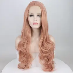 Marquesha розовый персик химическое Синтетические волосы на кружеве парик длинные волнистые Высокая Температура шнурка волокна парики для Для