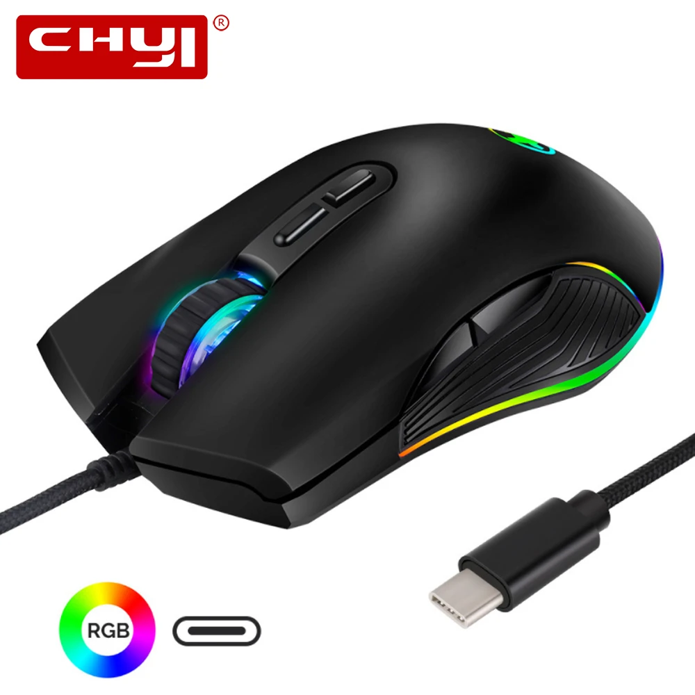 

CHYI USB C Wired Gaming Mouse RGB Backlit Game Computer Mice 3200 DPI 7 Buttons Type C Muase Gamer For Overwatch For Macbook