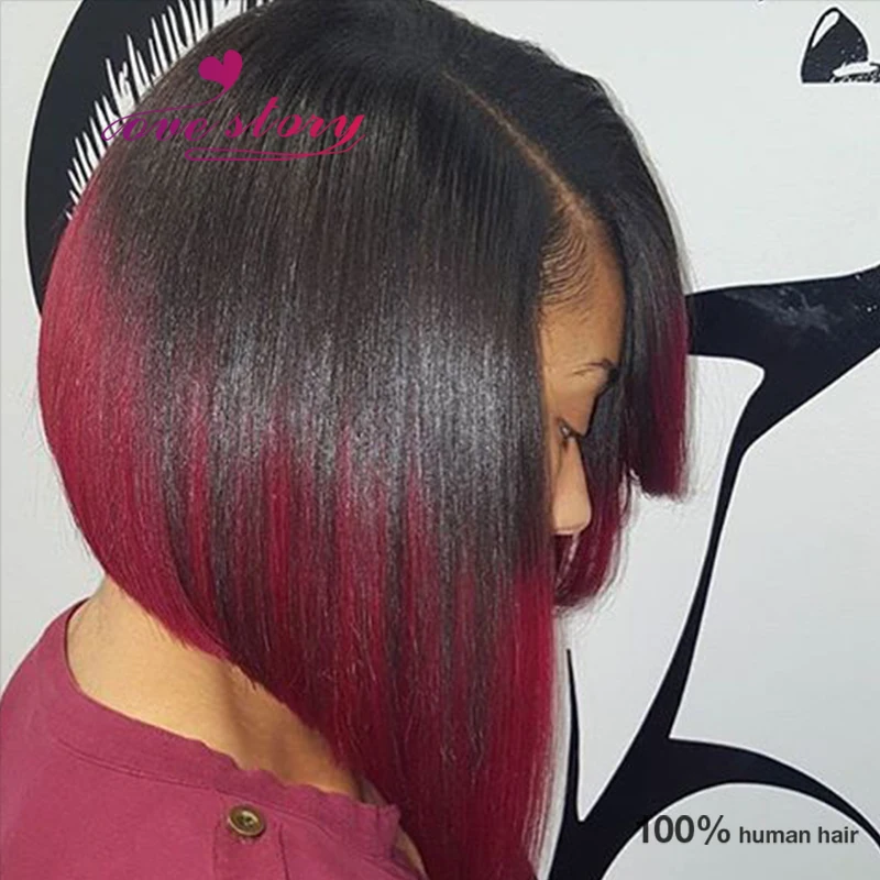 Fashion Dark Root Red Ombre Bob Wig 8a Brazilian Virgin