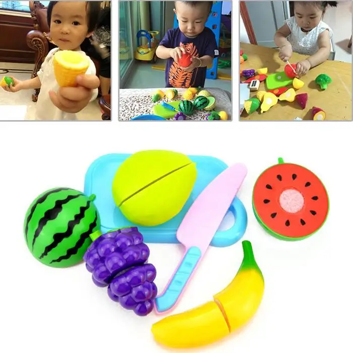 Детский милый многоцветный пластиковый многоразовый фруктовый фрукт, Овощная режущая игрушка старше трех кухонных комплектов