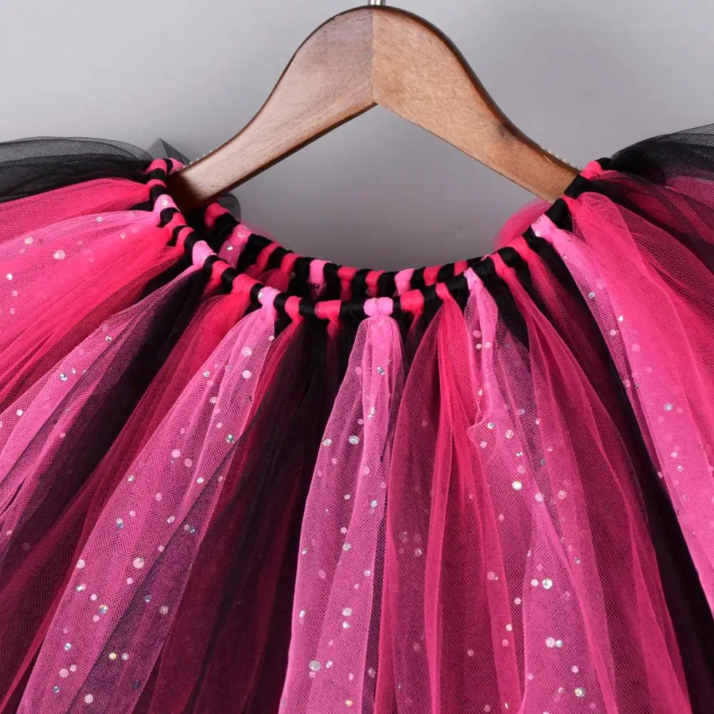 Новая Пышная юбка-пачка черного и розового цвета для девочек детские блестящие девичьи танцевальные юбки-пачки для дня рождения, фатиновая юбка Детский костюм на Хэллоуин