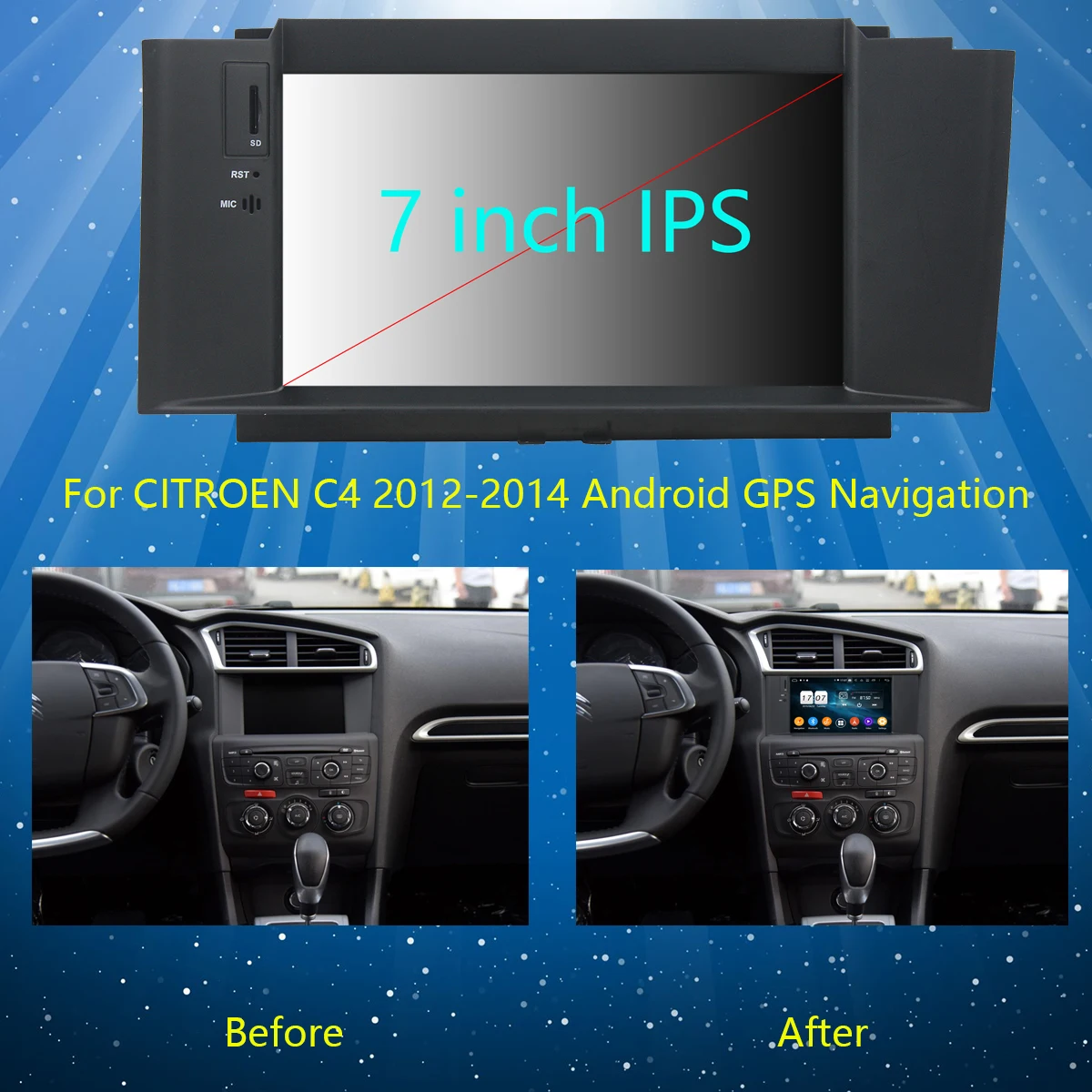 Top 7" IPS 8Core 4G RAM+64G ROM Android 9.0 Car DVD Radio GPS For Citroen C4 C4L DS4 2012 2013 2014 2015 2016 2017 DSP CarPlay 2