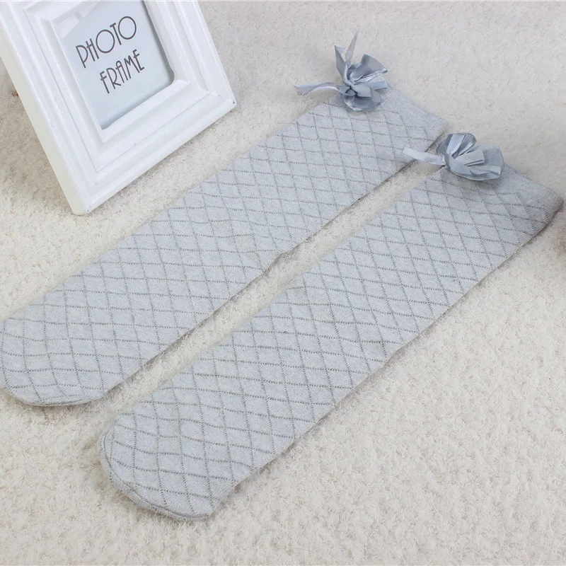 Girls Knee High Bowknot Plaid Elastic Long Tall Socks for Children Kids Causal Solid Bow Fashion 3-12 Years cotton socks,children socks,cotton knee socks