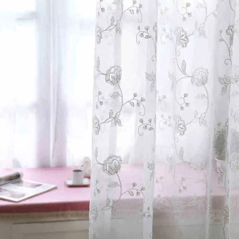 Embroidery Decoration Floral Sheer Curtain Tulle Organza Panel