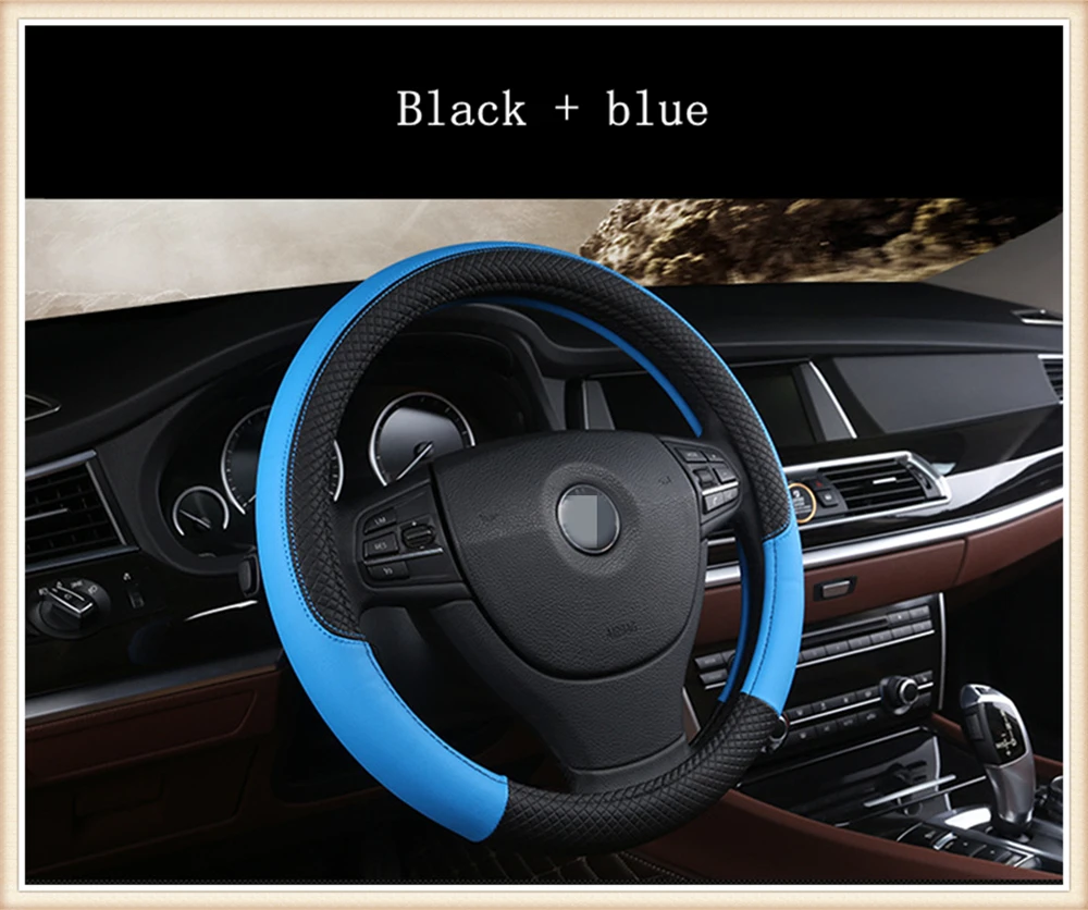 Coprivolante Pelle Vera Nera Cucito a Mano con Ago E Filo Per BMW Mercedes 38cm
