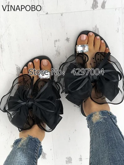 

New 2018 women flip flops high quality fashion butterfly-knot crystal women slippers comfortable women shoes plus size 42