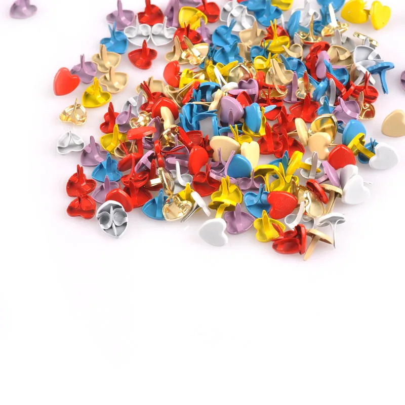 Многоцветный Металлический Craft Mix Сердце штифтики для скрапбукинга, украшение крепежа брадсы украшения DIY альбом 100 шт 8x9 мм C1923 - Цвет: Mix