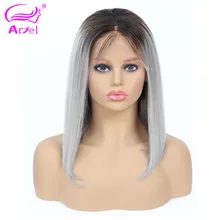 Парики из натуральных волос на кружевной основе с Омбре, монгольские волосы Remy, Короткие парики из натуральных волос 13 × 4, 1b, 27, синие, 1b, серебристые, серые, 613