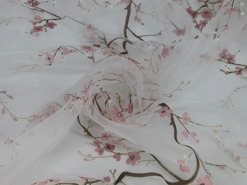Натуральный белый органза Ткань 3d Цветочные жаккардовые Свадебные марли