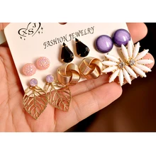 Новинка, Модные женские ювелирные изделия для девочек вечерние жемчужные серьги-гвоздики порошок цвета: черный, фиолетовый, смешивать и матч 6 пар/компл., высокое качество, прекрасный подарок