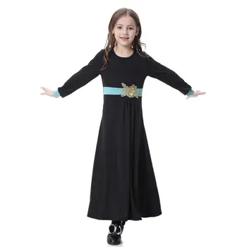 

2020 Fashion girls muslim dress Appliques florals islamic kids clothing cute children's long abaya dress