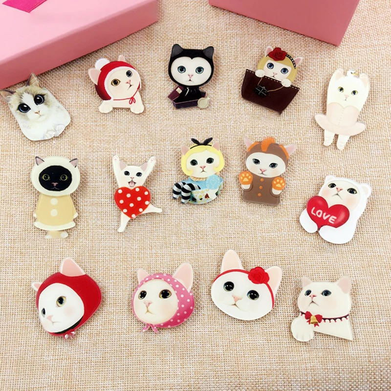 

3D Acrylic Brooch Badge Cartoon Lovely Cat Shape Brooches Pin on Clothes Bags Shoes Accessories For Little Girl 1pcs/bag