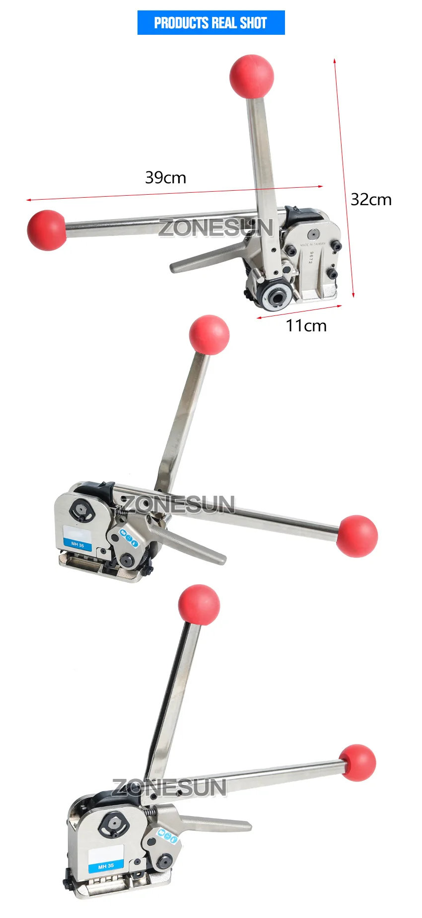 ZONESUN srapping машина mh35 ручной Бессальниковый Сталь обвязочные инструменты для ремень Сталь s ширина от 16 до 25 мм