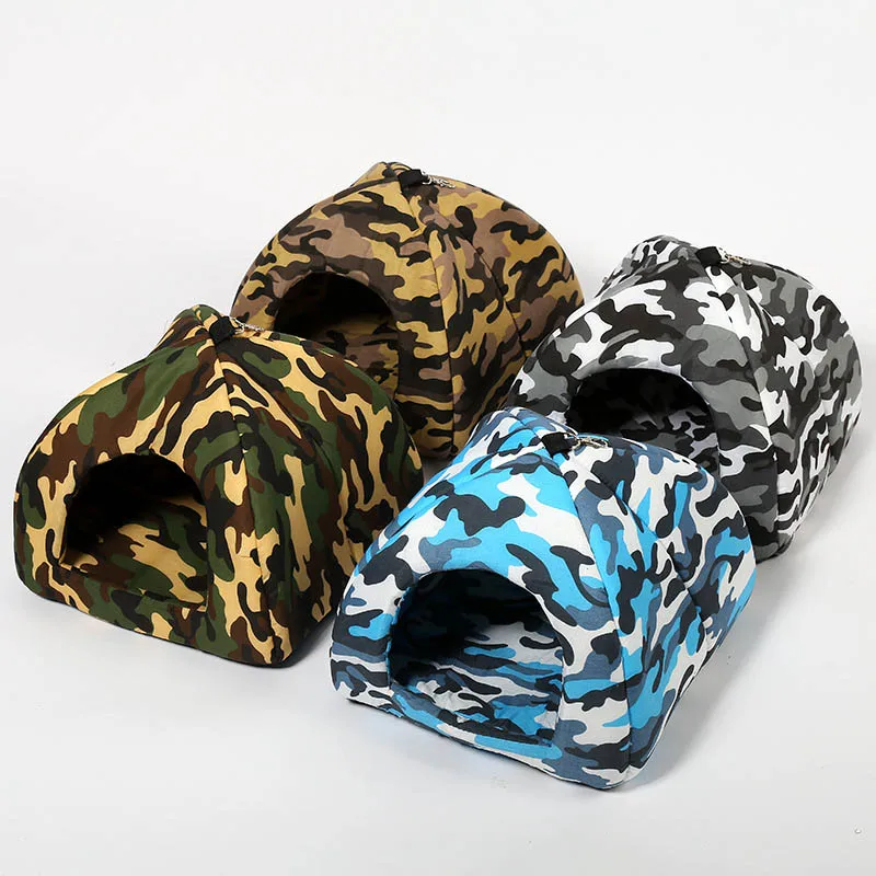 Camouflage Dog Bed for Medium Large Dogs Warm Soft Pet House Tent Washable Cat Nest Litter Puppy