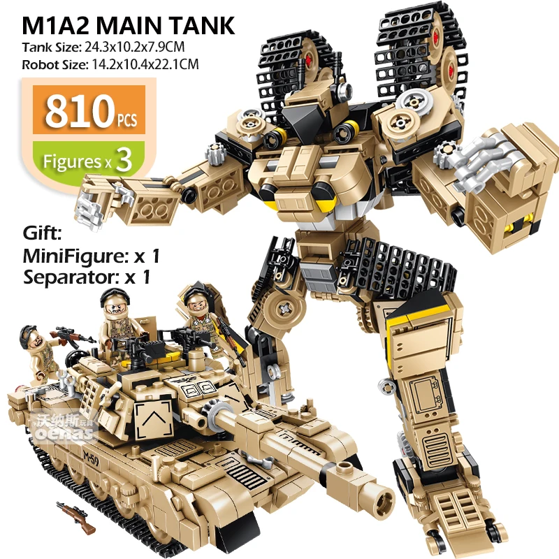 

New!! 1 to 2 M1A2 Main Tank Military Robot Deformation Building Block Fit LegoIN bricks Boys Kids kit Toys Children Gift