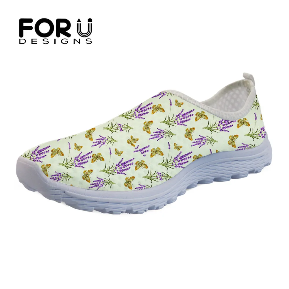 

FORUDESIGNS Fashion Flower Lavender Printing Sneakers Flats Woman 2019 Casual Breathable Mesh Ladies Loafers Shoes Women Summer