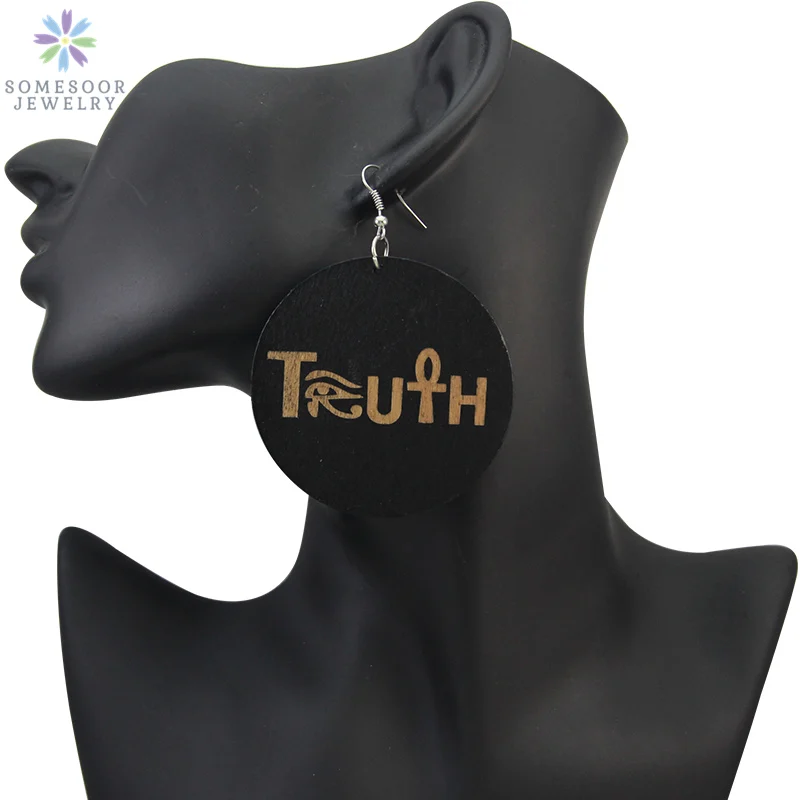 

SOMESOOR Engraving African Ethnic Wood Earrings 2019 Afrocentric Ankh Cross Black Truth Design Handmade Jewelry For Women Gift