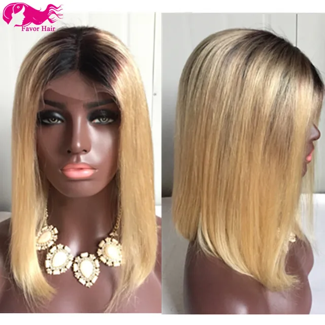 Human Hair Lace Front Wigs Black Women Ombre Bob Wig Honey Blonde