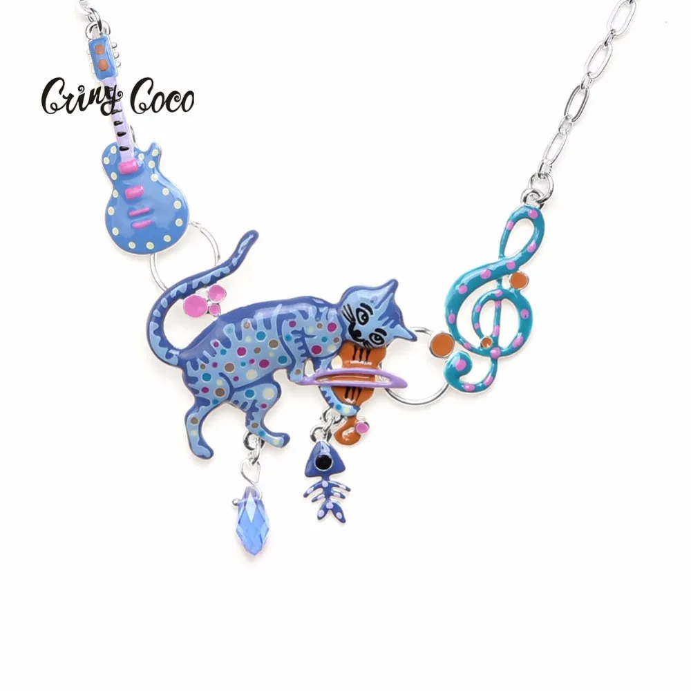 

2019 Fashion Statement Necklace Pet Cat Guitar Notes Chain Necklaces Pendants Choker Jewelry Mother's Day Gift Animal Pendant