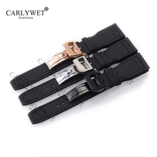 CARLYWET 22mm Black Nylon Fabric Leather Band Wrist Watch Band Strap Belt Bracelet 316L Stainless Steel Buckle Deployment Clasp 24mm silicone rubber watch band for sony smartwatch 2 sw2 dual brush 316l stainless steel buckle strap wrist belt bracelet black