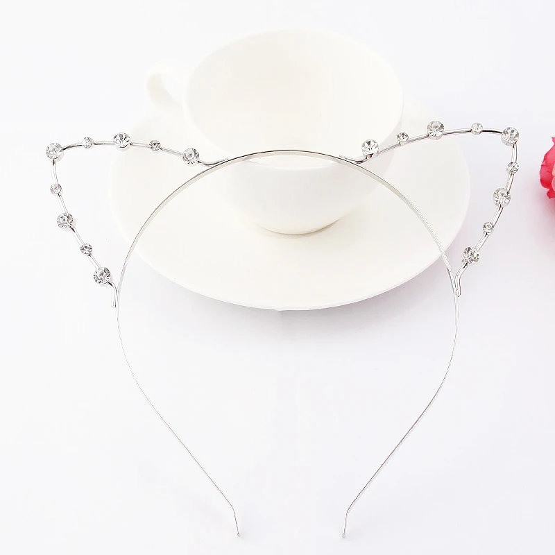 

Hot Sale Fashion Cute Cat Ear HeadBand Alloy Rhinestones Crystal Pearl Women Girls Hair Band Accessoriess Drop Shipping