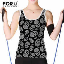 FORUDESIGNS/Черный череп для женщин пикантные безрукавки для Фитнес Топ летние дышащие без рукавов укороченный Топы корректирующие эластич