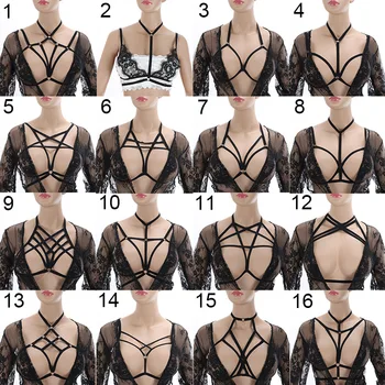 

Women Rave Wear Bondage Body Harness Lingerie Goth Crop Tops Fetish Cage Bra Lingerie Belt Star Harness Stockings Exotic Apparel