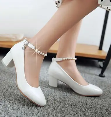 

2017 superstar pumps shoes woman TG934 chain pearls ankle buckle straps fashion white womens wedding shoes plus large sizes