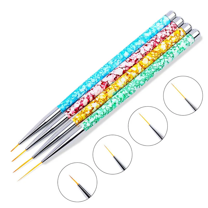 

4Pcs/set Colorful Nail Art Lines Painting Pen Brush UV Gel Polish Tips Flower Lines Stripe French Drawing Manicure Tool Kit