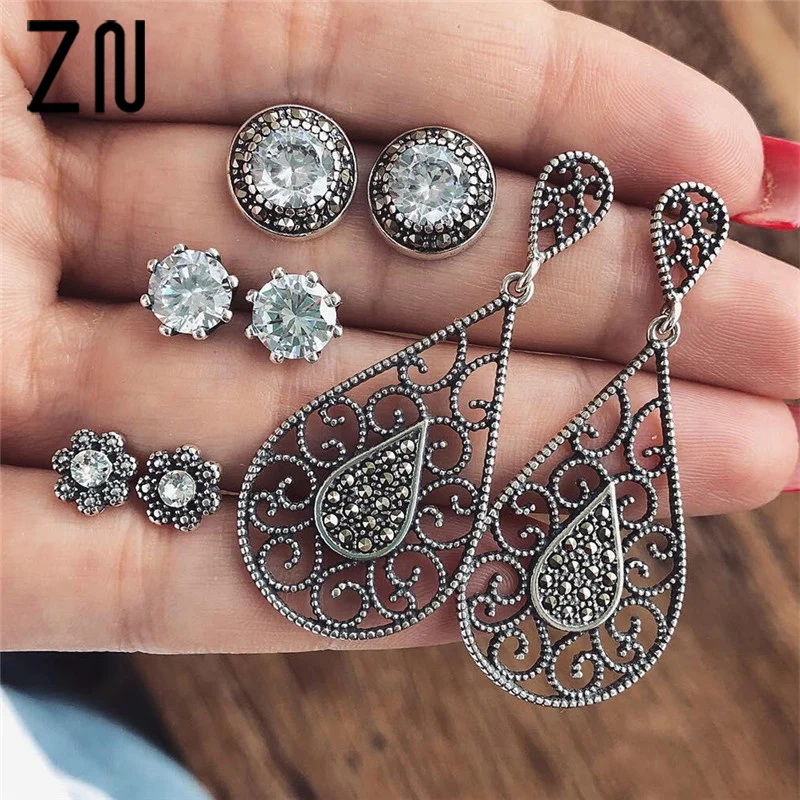 

ZN 2018 New Earings Fashion Jewelry 4Pair/Set Opal Crystal Boho Earrings For Women Water Earrings Jewelry Earrings