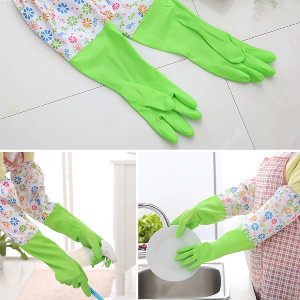 1 Pair Kitchen Rubber Cleaning Gloves Waterproof Durable Household