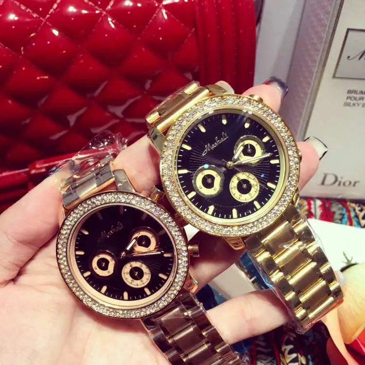 Luxury Brand Stainless Steel 6 Eyes Quartz Watch Women Ladies Fashion Crystal Dress Wristwatch Female Watch