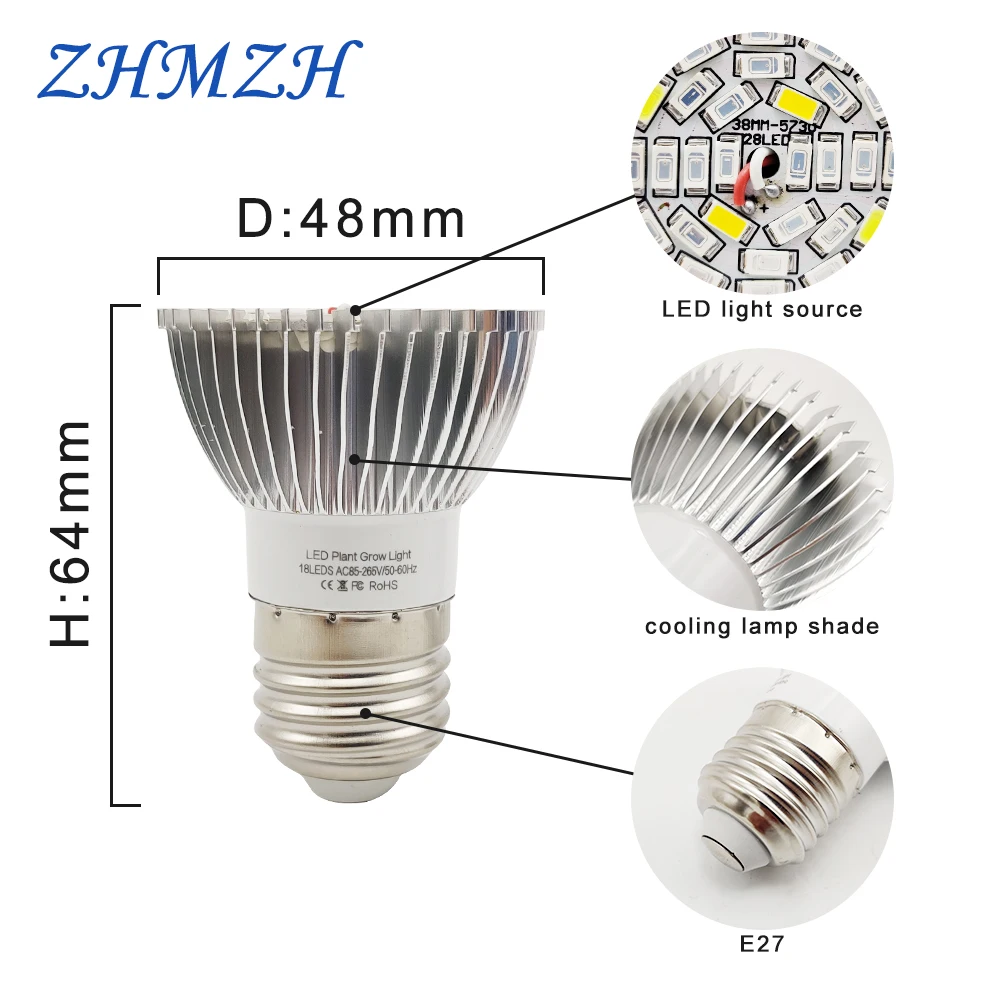 220V E27 LED Plant Growing Lamp Bulbs 18LEDs 28LEDs Growing Lights Full Spectrum Growth Lamps for Indoor Flower Potted Planting