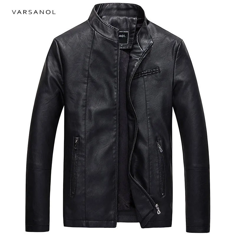 Varsanol повседневные кожаные куртки мужские с длинным рукавом зима толстый карман мужские ПУ курточка бомбер верхняя одежда Лидер продаж молния брендовая одежда - Цвет: black 603