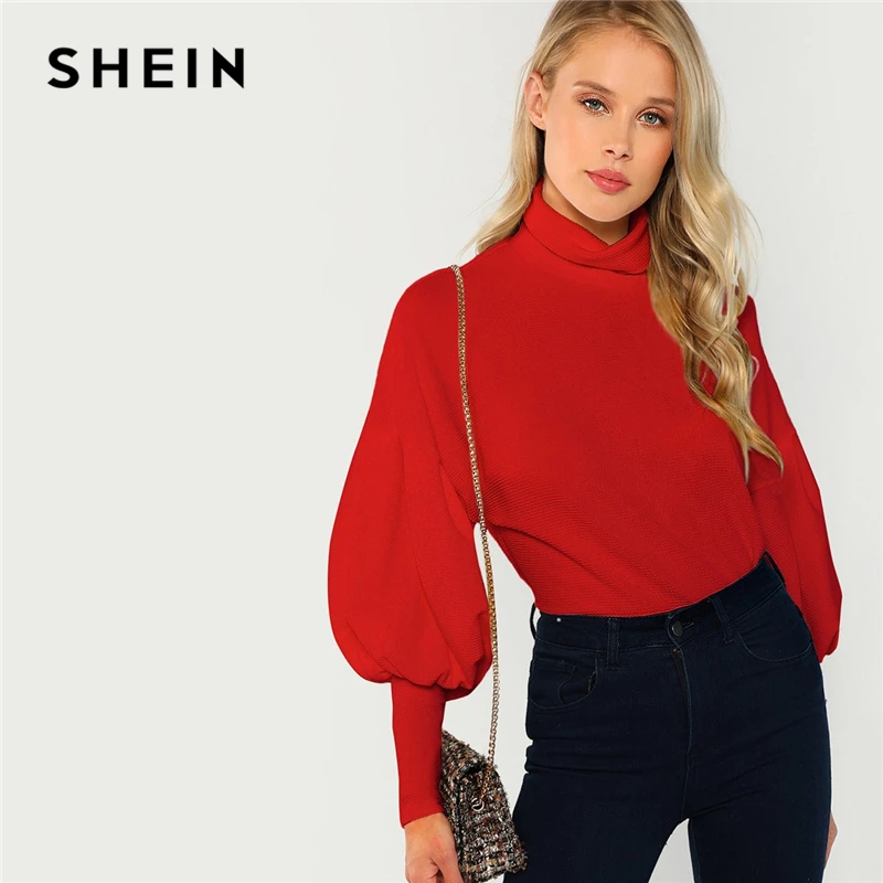 Buy SHEIN Red Workwear Office Lady Mock Neck Leg of
