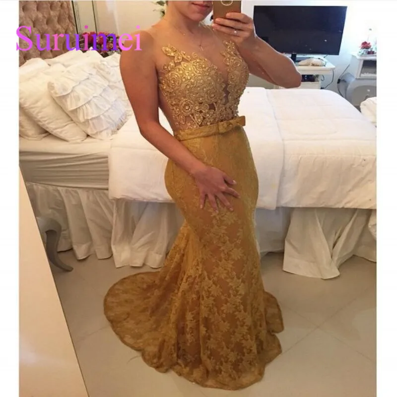 Элегантное женское Платье De Soiree с v образным вырезом кружевное платье Золотое для