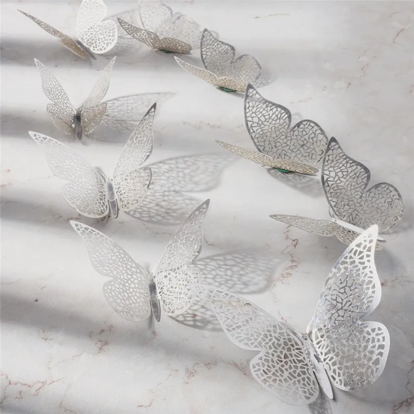 12PCS 3D Butterflies PVC Wall Stickers Hollow DIY Home Decor Poster Kids Rooms Sticker Muraux Pour Enfants Chambres 40JUL0314