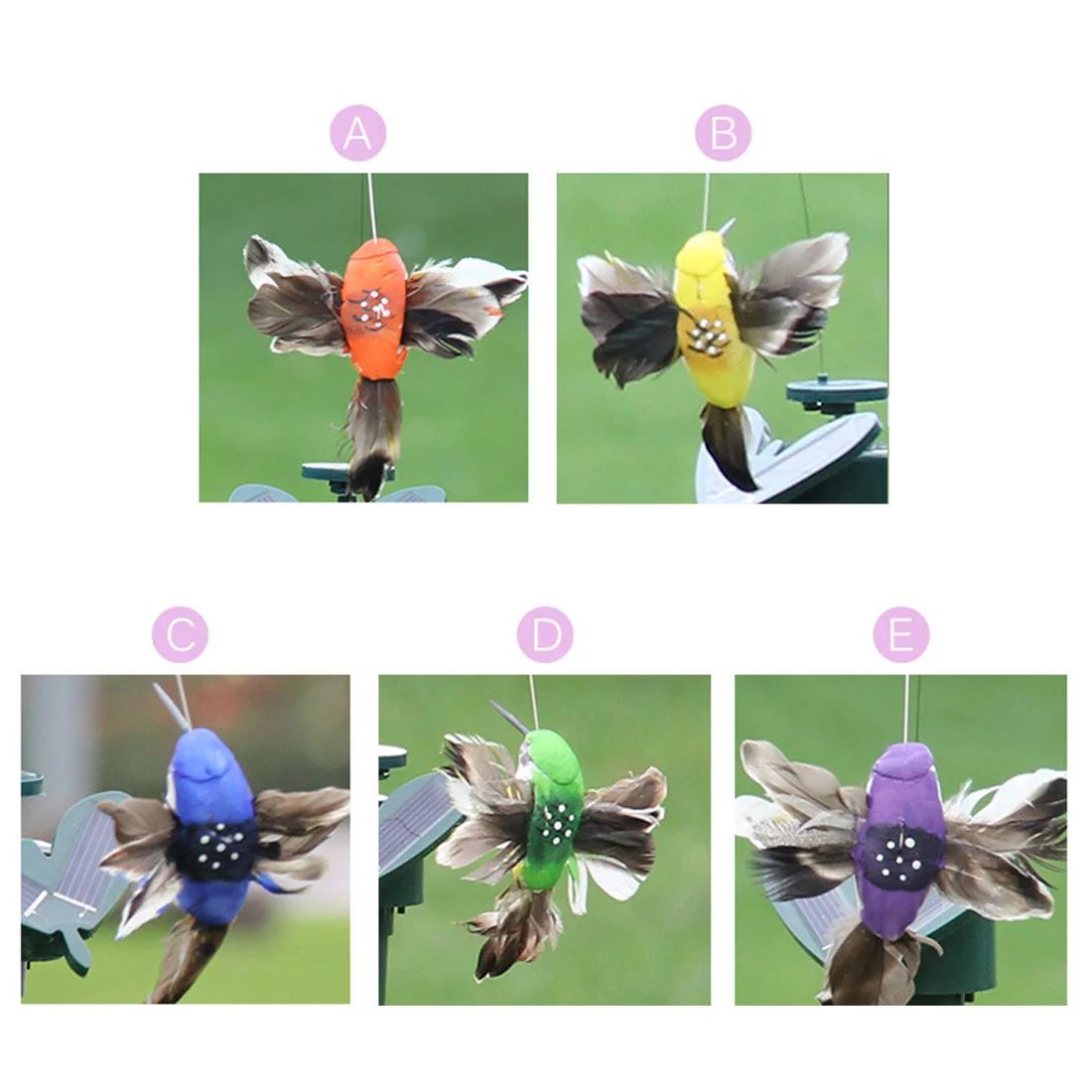 

Solar Feather bird Power Dancing Flying Fluttering Butterflies Colorful Vibration Hummingbird Home Garden Easter Decoration